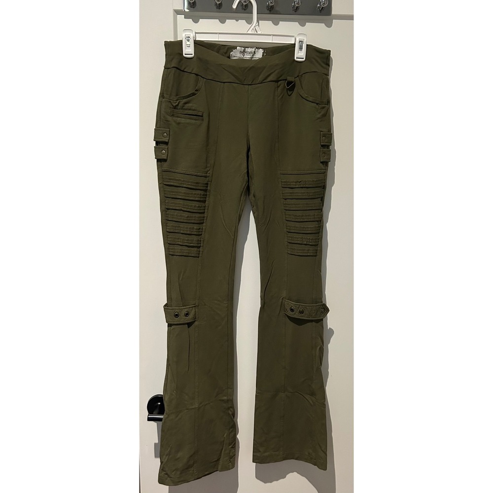 Nomads Hemp Wear Olive Green Bamboo Cargo Moto Flare Pants Womens Large L/G